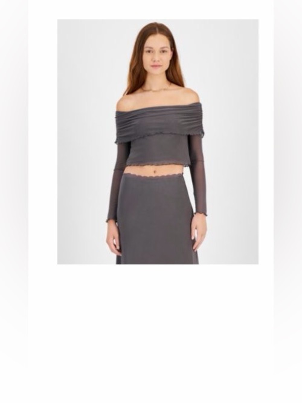 Juniors' Off-The-Shoulder Cropped Mesh Long Sleeve
